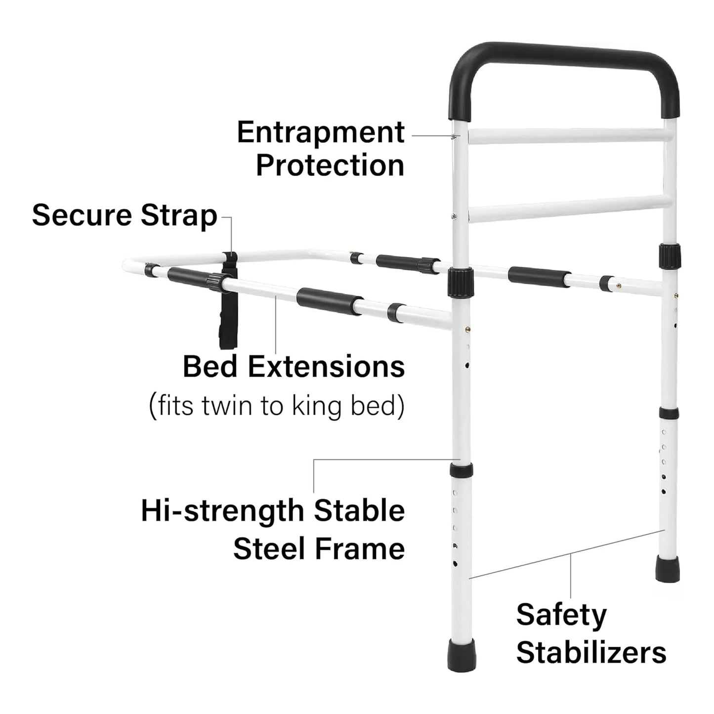 Riel De Cama Ajustable Para Adultos Mayores Certificado ASTM CPSC Soporte 300 Lbs