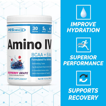 Amino IV Uva Frambuesa Polvo BCAA EAA 60 Porciones Con Electrolitos