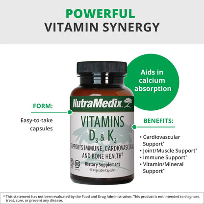 Suplemento De Vitamina D3 Y K2 Para Salud Inmunológica Cardíaca Y Ósea 90 Cápsulas