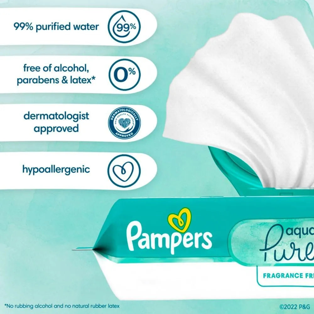 Toallitas Pampers Aqua Pure 896 Unidades Hipoalergénicas Sin Perfume