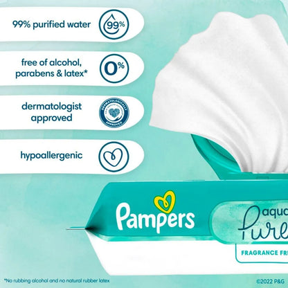 Toallitas Pampers Aqua Pure 896 Unidades Hipoalergénicas Sin Perfume