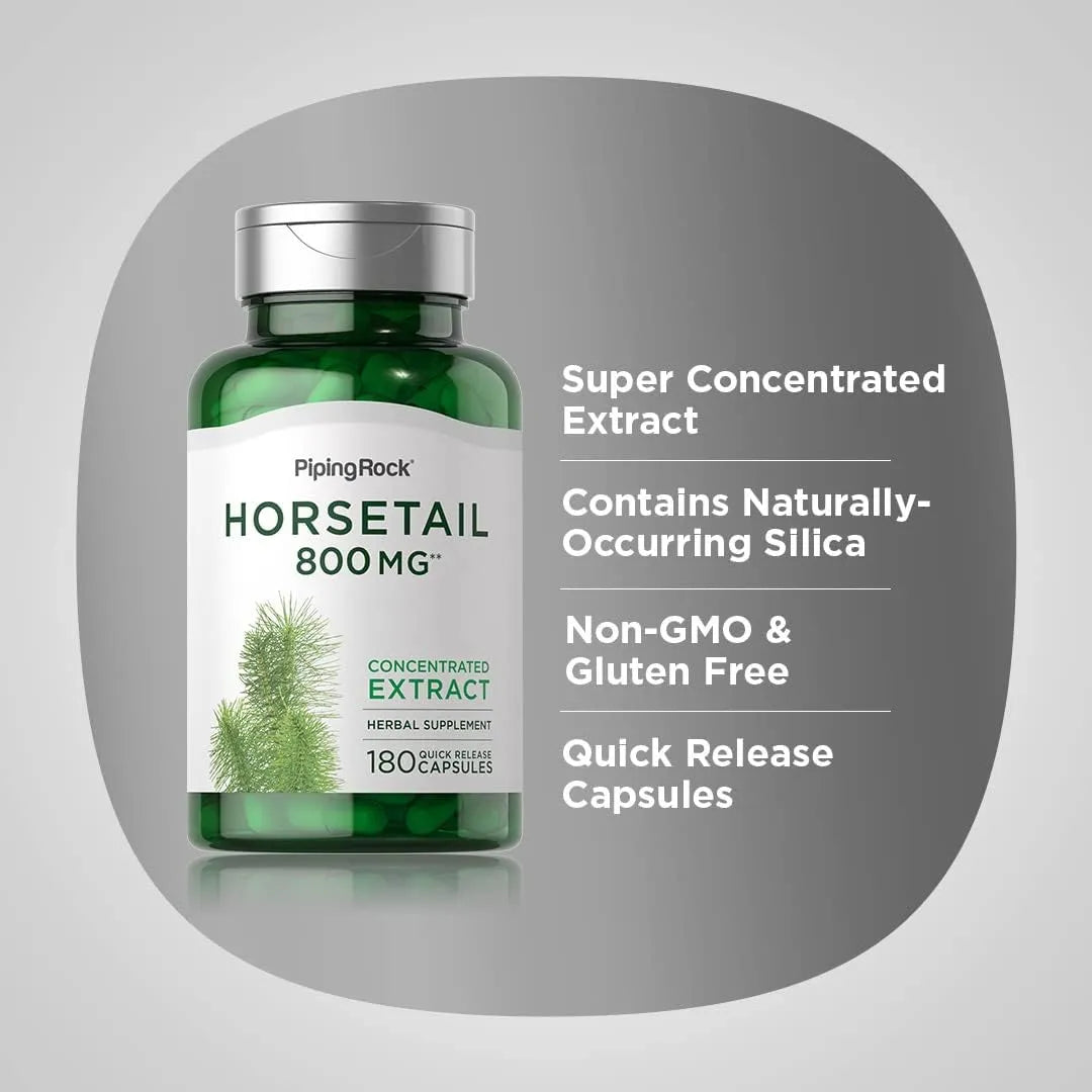 Cápsulas De Cola De Caballo 800 Mg 180 Unidades Extracto De Hierbas Sin OMG Sin Gluten
