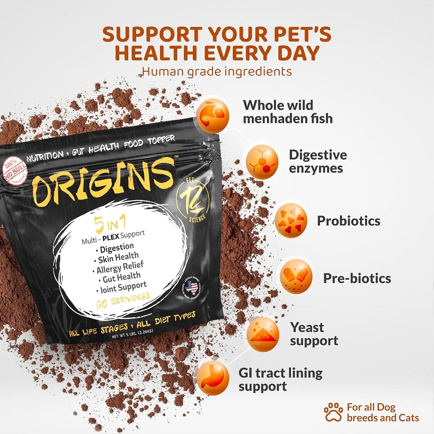 Alimento En Polvo 5 En 1 Para Perros Con Aceite De Pescado Omega 3