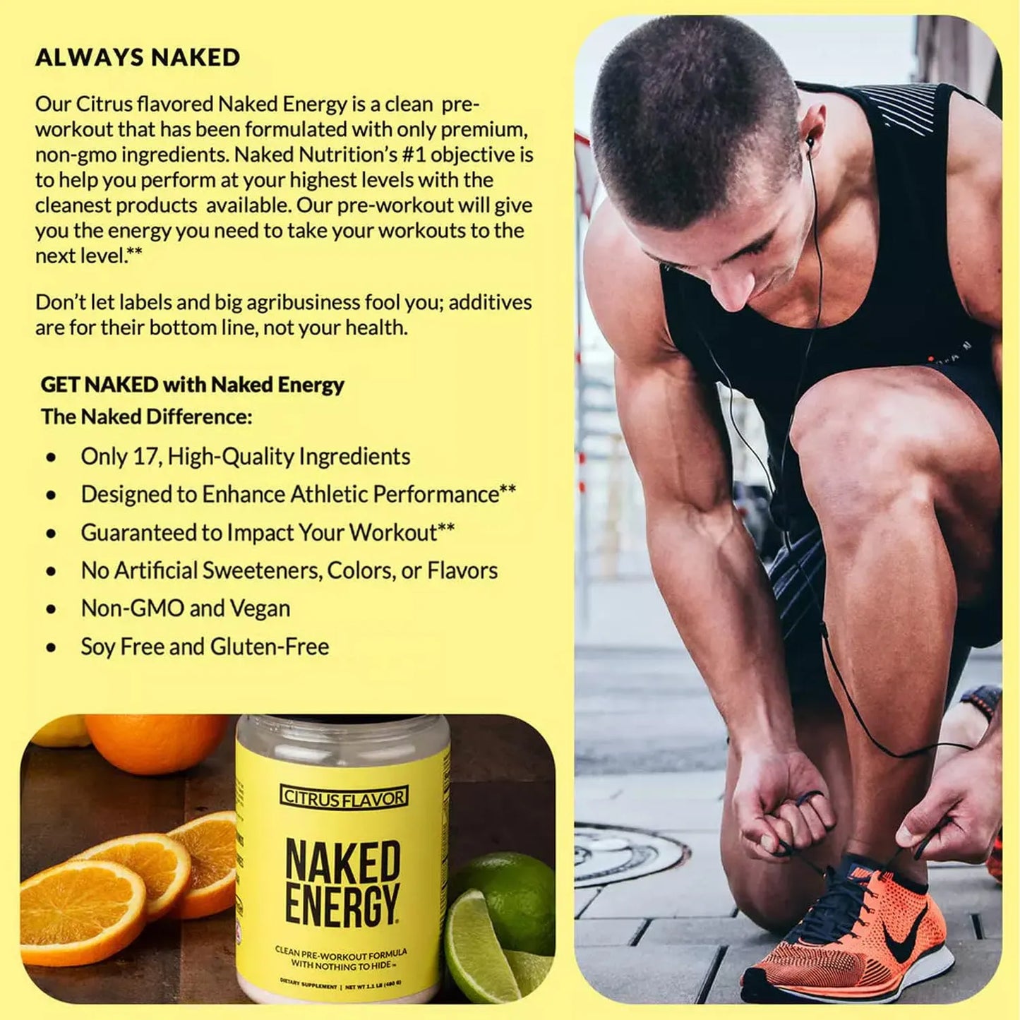 Naked Citrus Naked Energy Preentrenamiento Cítrico Vegano 30 Porciones Energía Natural