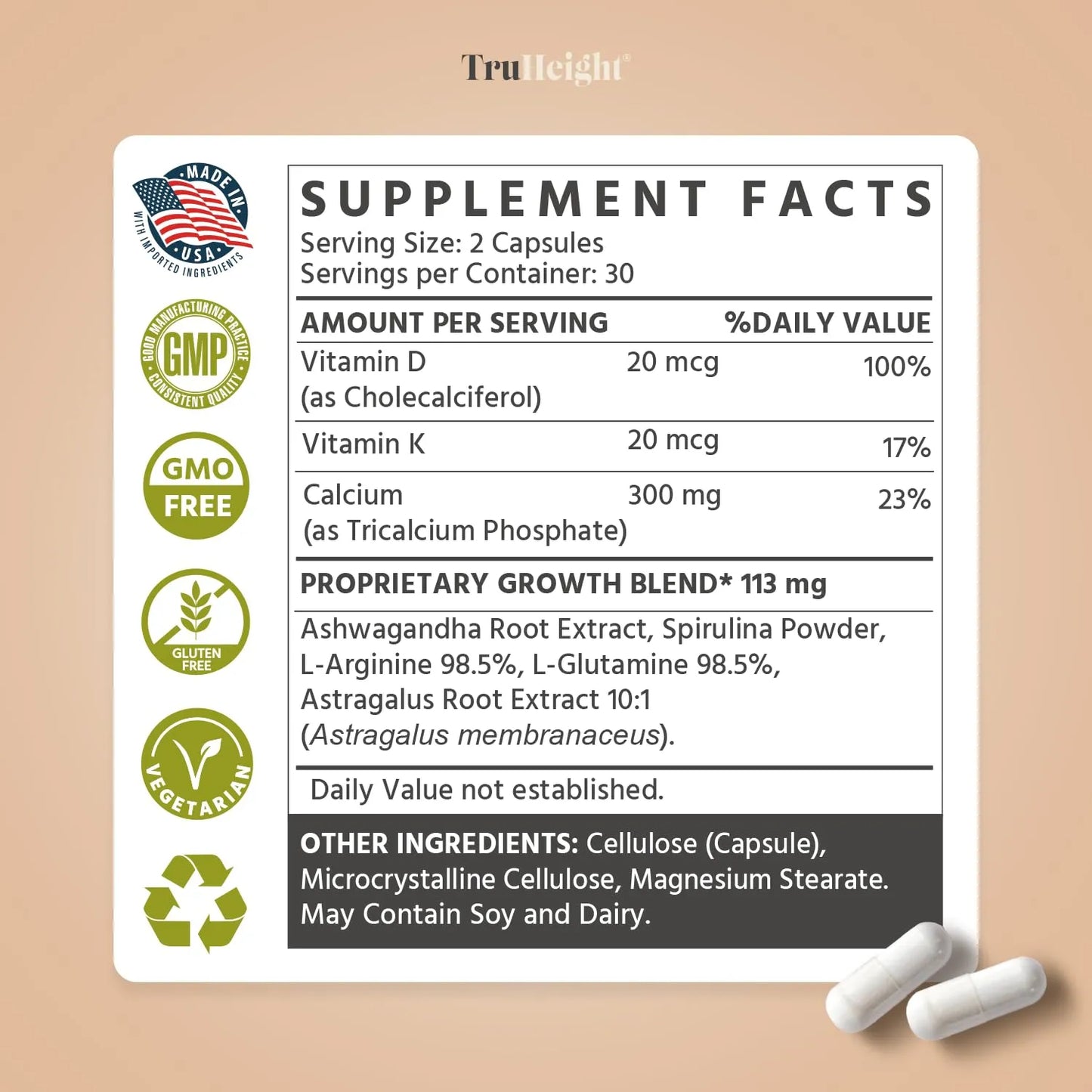 Capsulas Maximizador De Crecimiento De Altura Natural Con Ashwagandha Y Calcio Para Niños Y Adolescentes Paquete De 3
