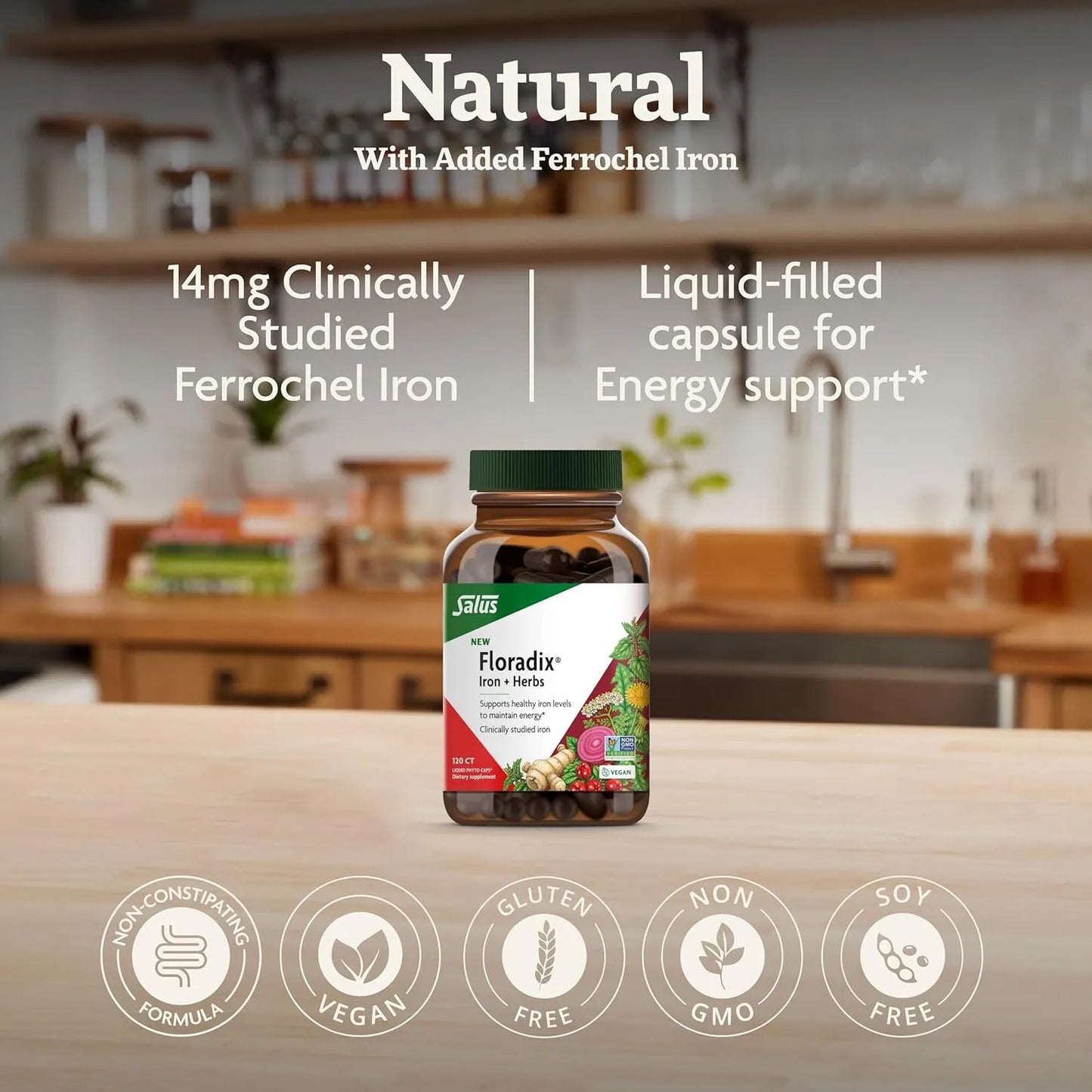 Floradix Hierro Y Hierbas 120 Capsulas Suplemento Energético Vegano