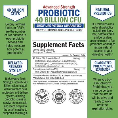 Probiotico 40 Billones Ufc Con Astragalo Y Lactobacillus Acidophilus Para Digestión E Inmunidad