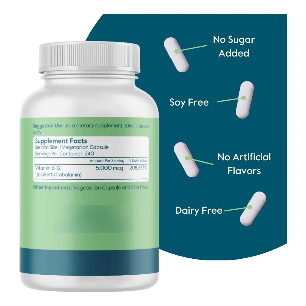 Vitamina B12 Metilcobalamina 5000mcg 240 Cápsulas Veganas Bestvite Energía Y Vitalidad