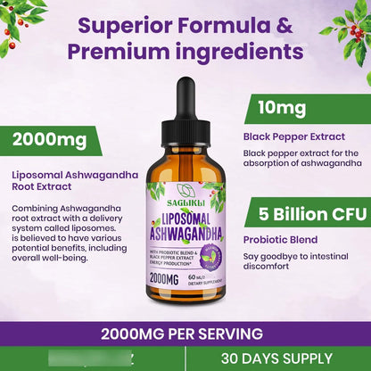 Gotas Liposomales Ashwagandha 2000 Mg 7 Withanólidos Energía Y Enfoque