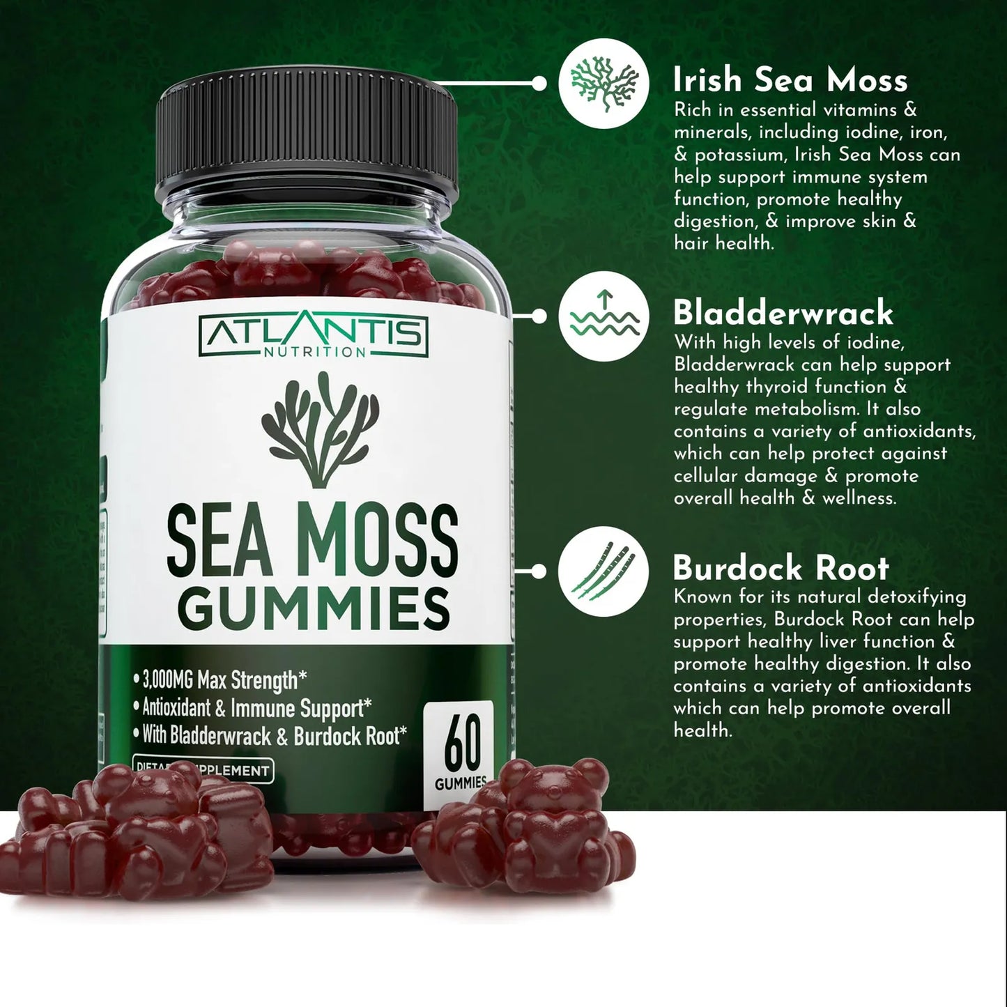 Gomitas De Musgo Marino Irlandés 3000 Mg Con Vitaminas Y Minerales