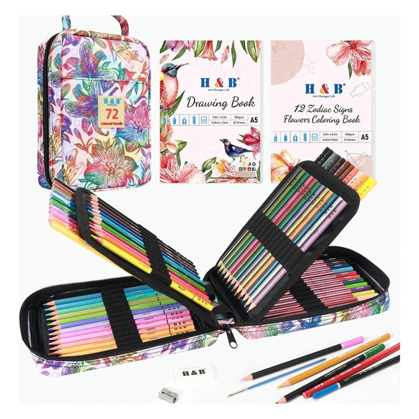 Kit Completo De Dibujo 77 Piezas Con Libro Profesional Y Lápices Premium