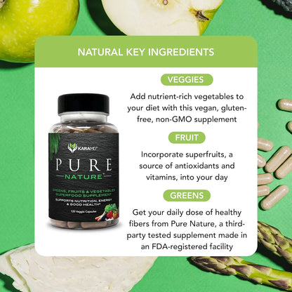 Suplemento KaraMD Pure Nature Frutas Verduras Vitaminas Fibra Antioxidantes Energía Digestión Vegano