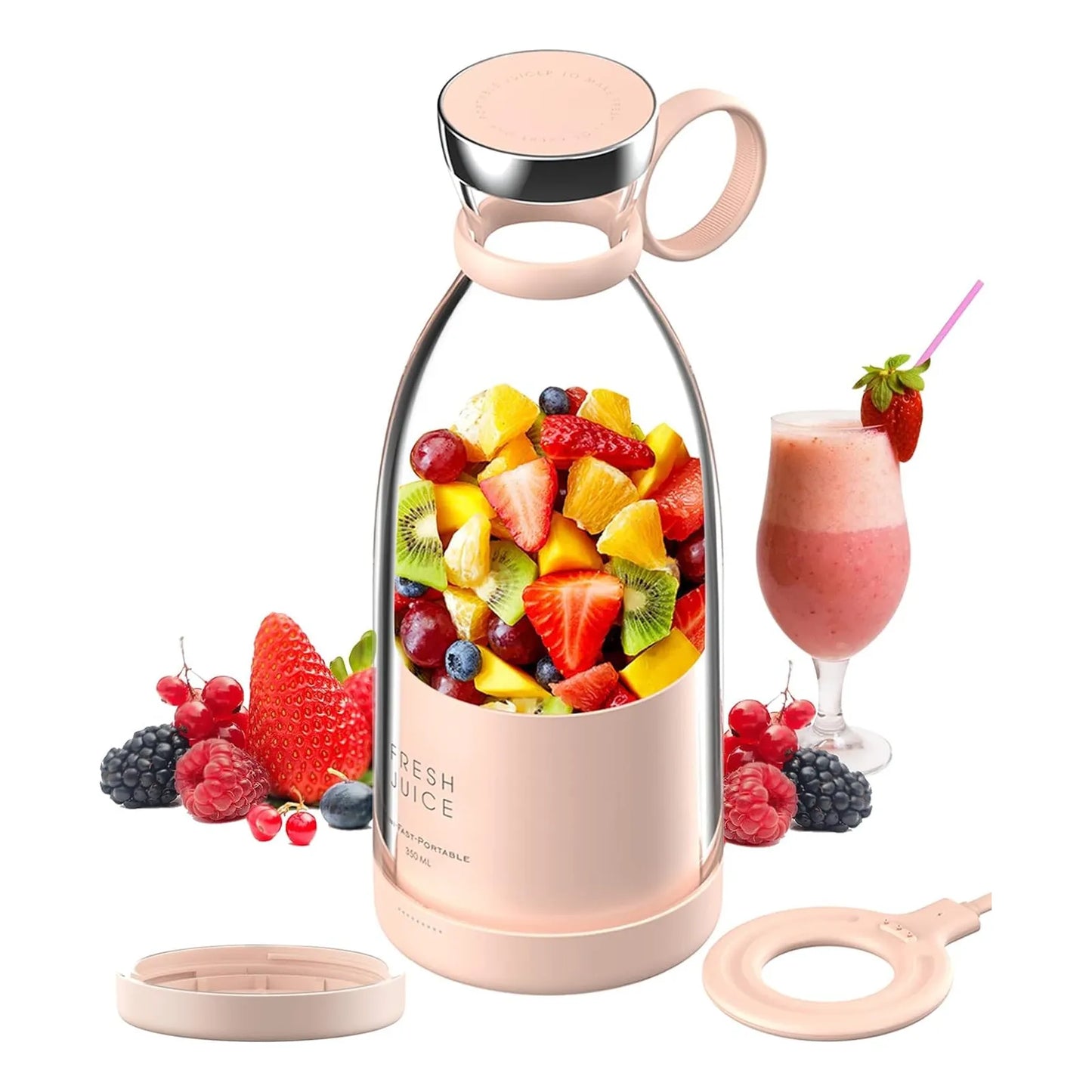 Licuadora Portatil Personal Otpeir Rosa Batidos Frescos Usb 11.8 Oz