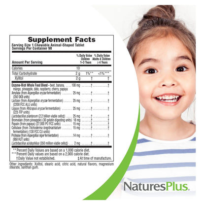 Tabletas Masticables Sabor Frutas Tropicales Con Enzimas Digestivas Y Probióticos Para Niños