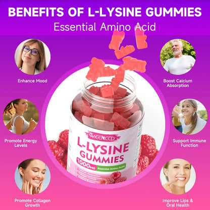 Gomitas L Lisina 1000 Mg Refuerza Sistema Inmunologico Y Salud Oral Sabor Frambuesa