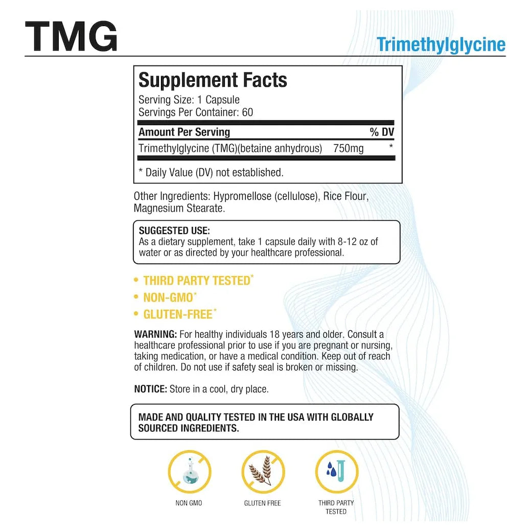 Puregen Labs TMG 750 Mg Trimetilglicina En Cápsulas Vegetarianas 180 Unidades