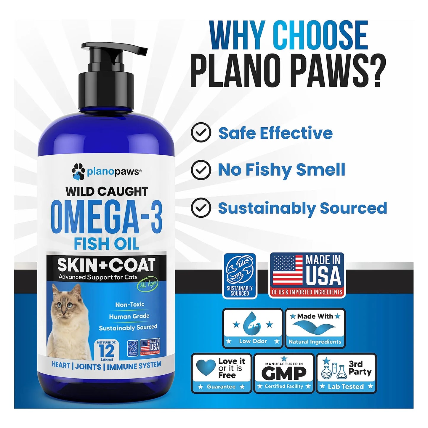 Aceite De Pescado Omega 3 Líquido Para Gatos Con Vitaminas Soporte Articulaciones Y Piel
