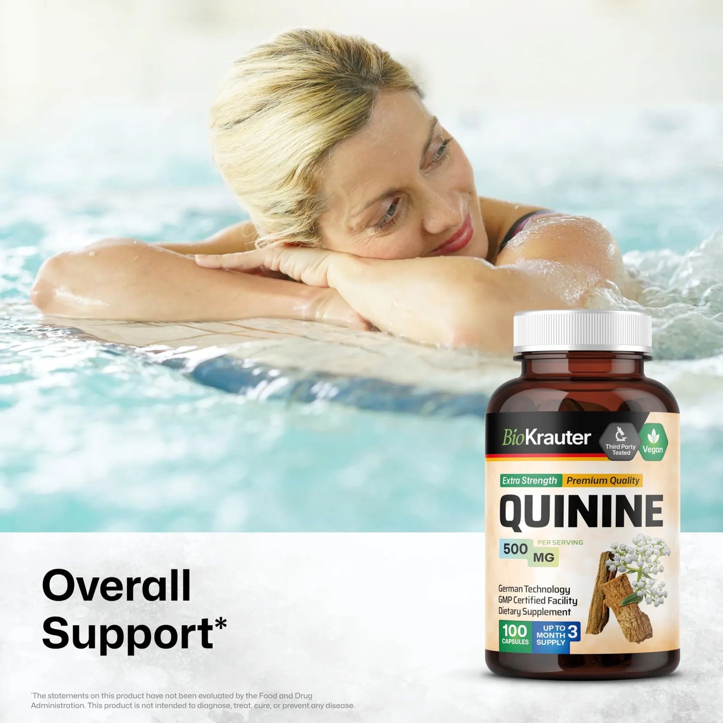 Capsulas De Quinina 500 Mg Para Calambres En Piernas 100 Unidades Vegano