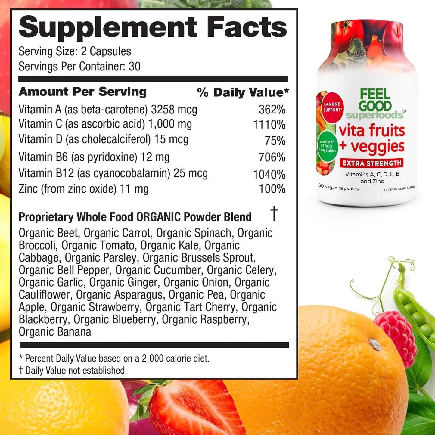 Capsulas Inmunologicas 1000 Mg Con 25 Frutas Y Verduras Organic As Refuerzo Defensas