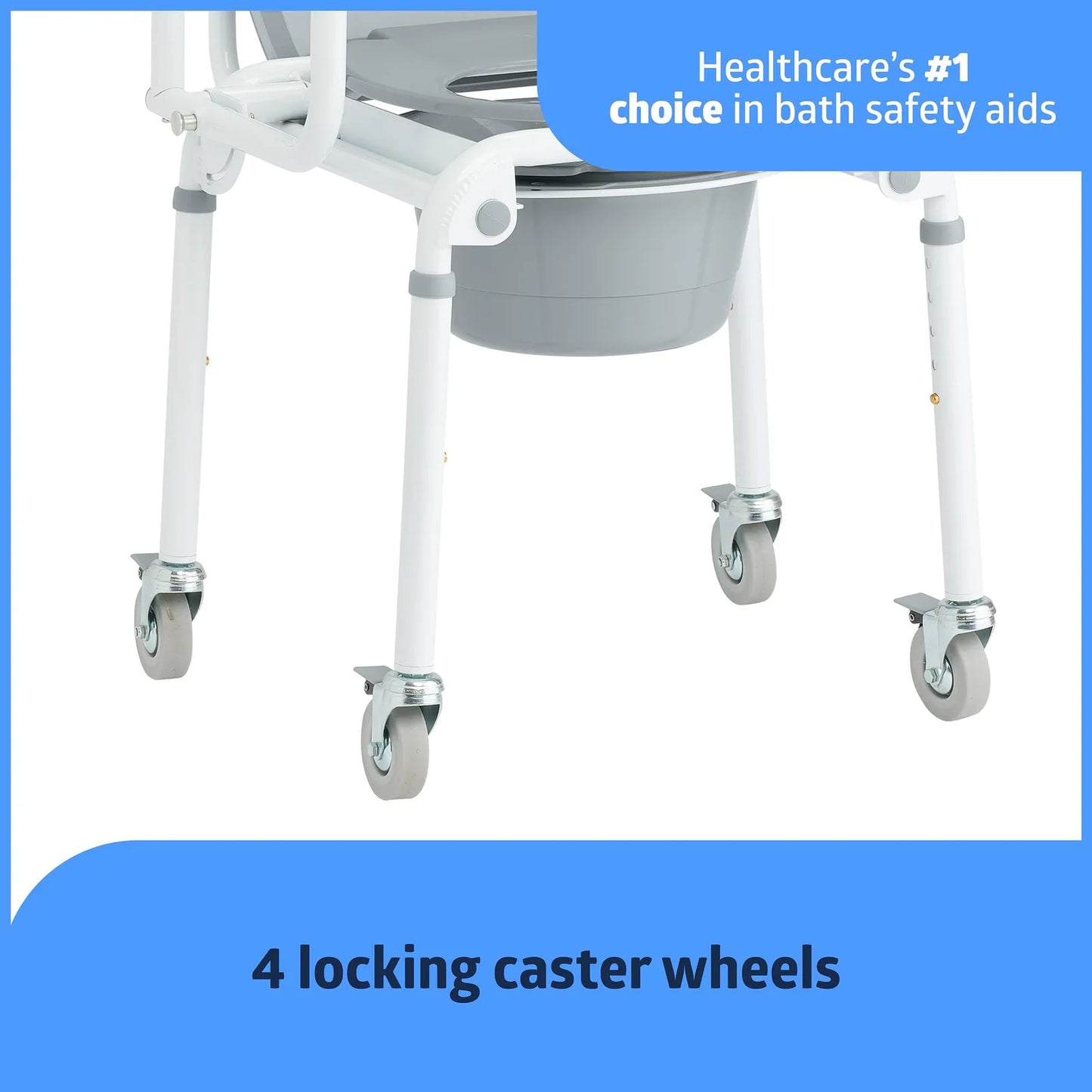 Silla De Baño Aluminio Con Brazos Caídos 4 Ruedas Bloqueo Capacidad 300 Lbs