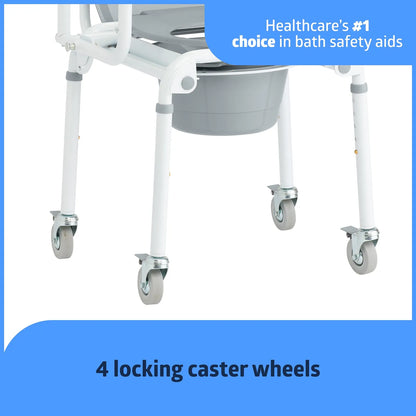 Silla De Baño Aluminio Con Brazos Caídos 4 Ruedas Bloqueo Capacidad 300 Lbs