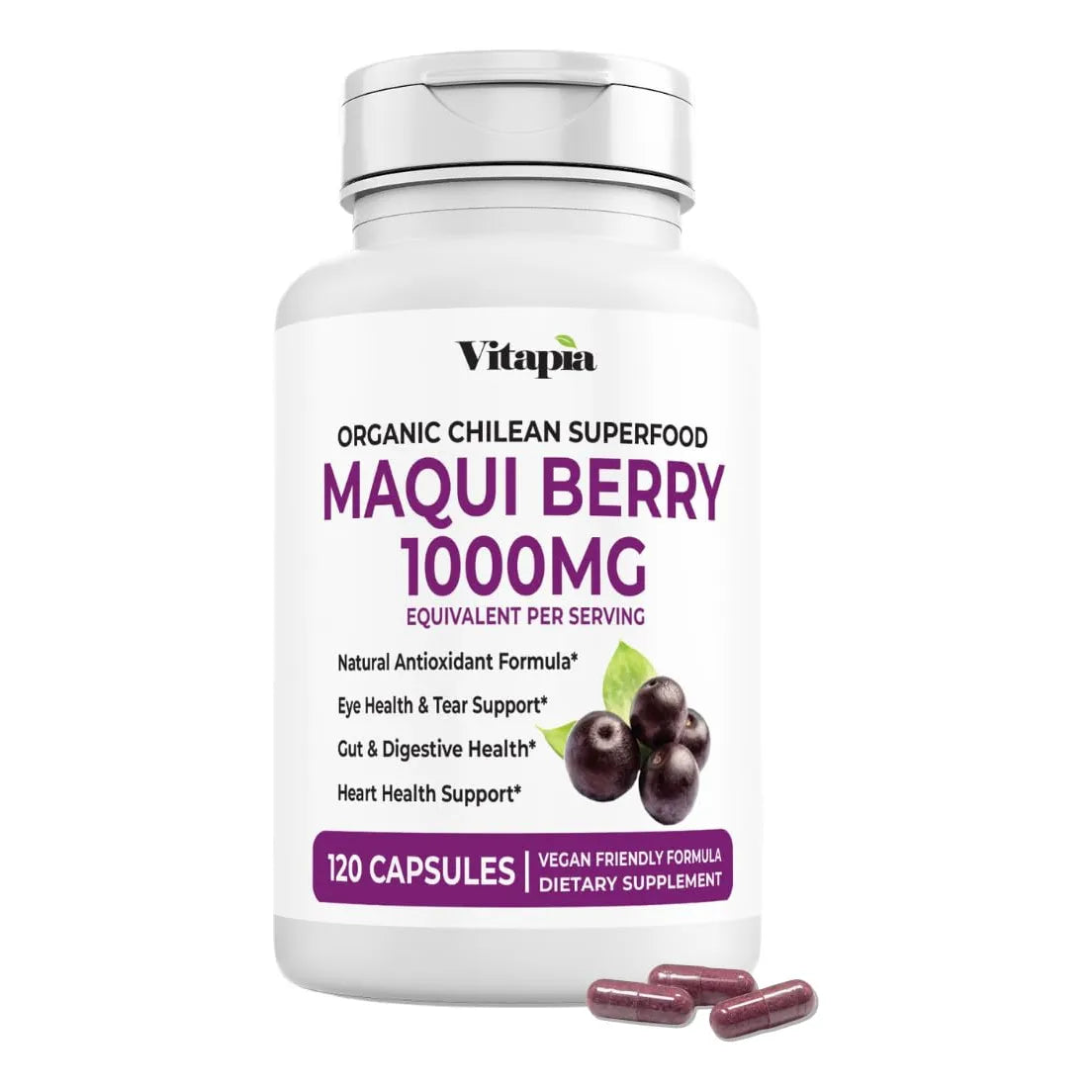 Maqui Berry 1000mg Suplemento En Polvo De Bayas 120 Cápsulas Vegetales