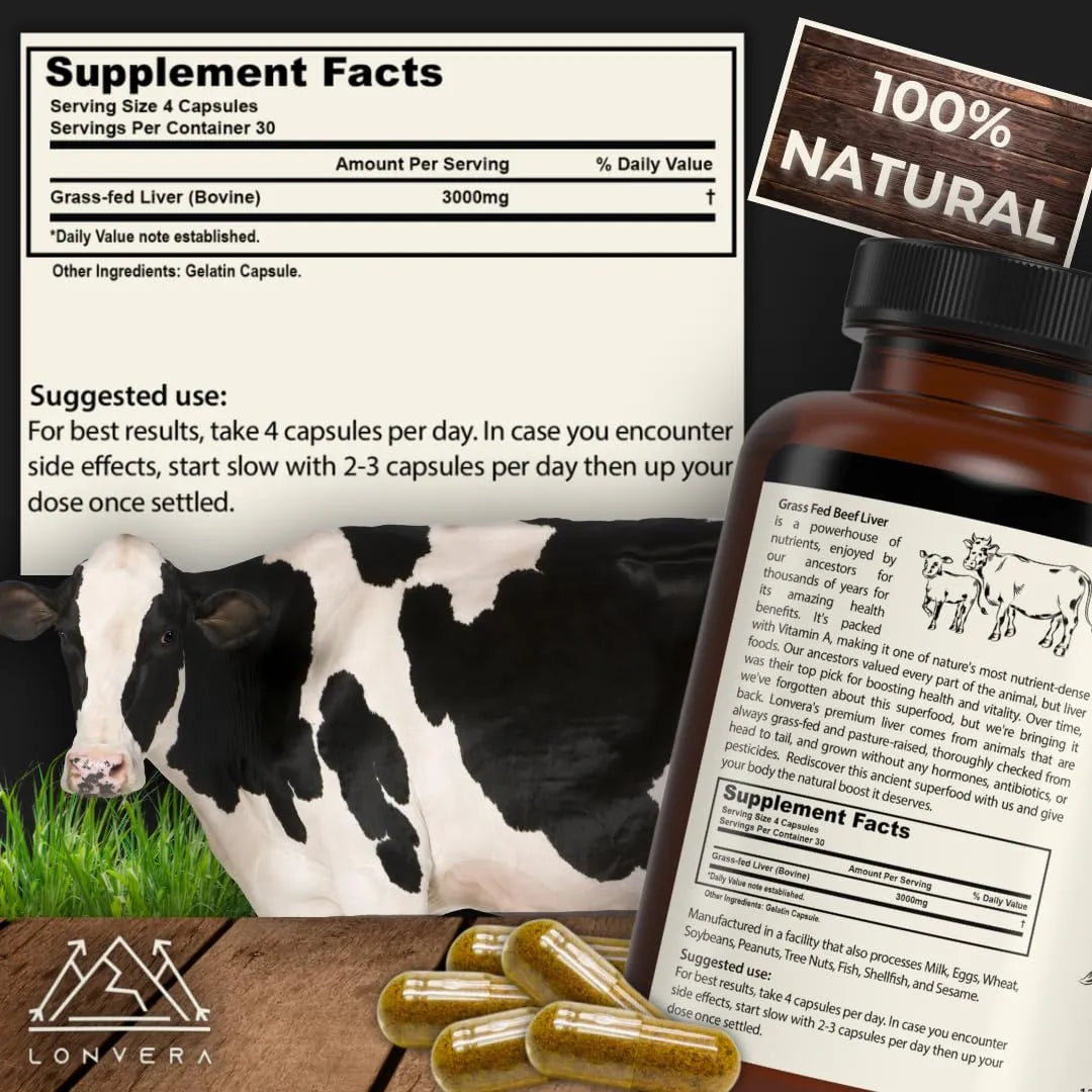 Cápsulas De Hígado De Res Alimentadas Con Pasto 3000 Mg Suplemento Nutricional