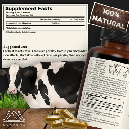 Cápsulas De Hígado De Res Alimentadas Con Pasto 3000 Mg Suplemento Nutricional