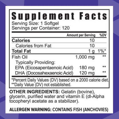 Aceite De Pescado Omega 3 1000 Mg 180 Epa 120 Dha 120 Capsulas Salud Cerebral Y Cardiaca