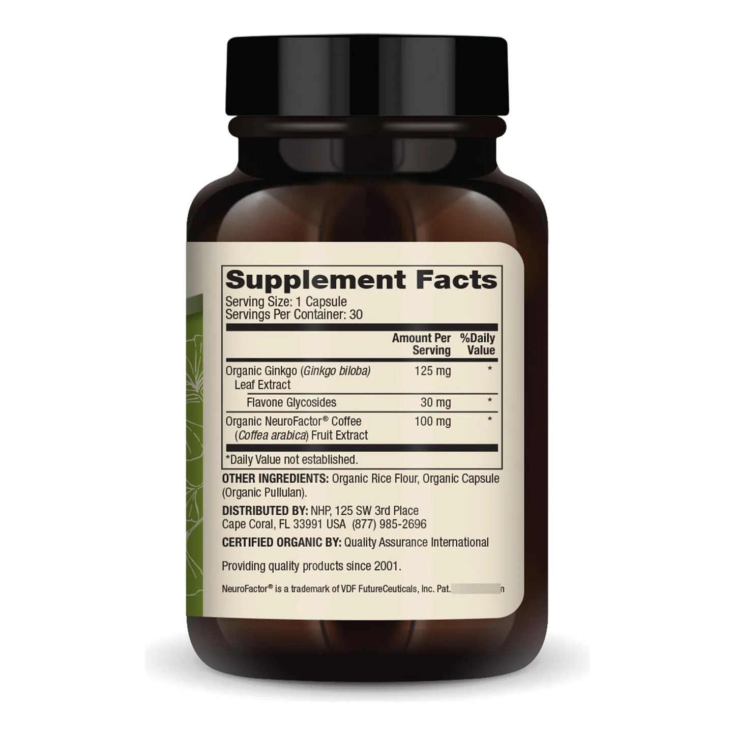 Ginkgo Biloba Organico Con Extracto De Cafe 30 Capsulas Soporte Cerebral