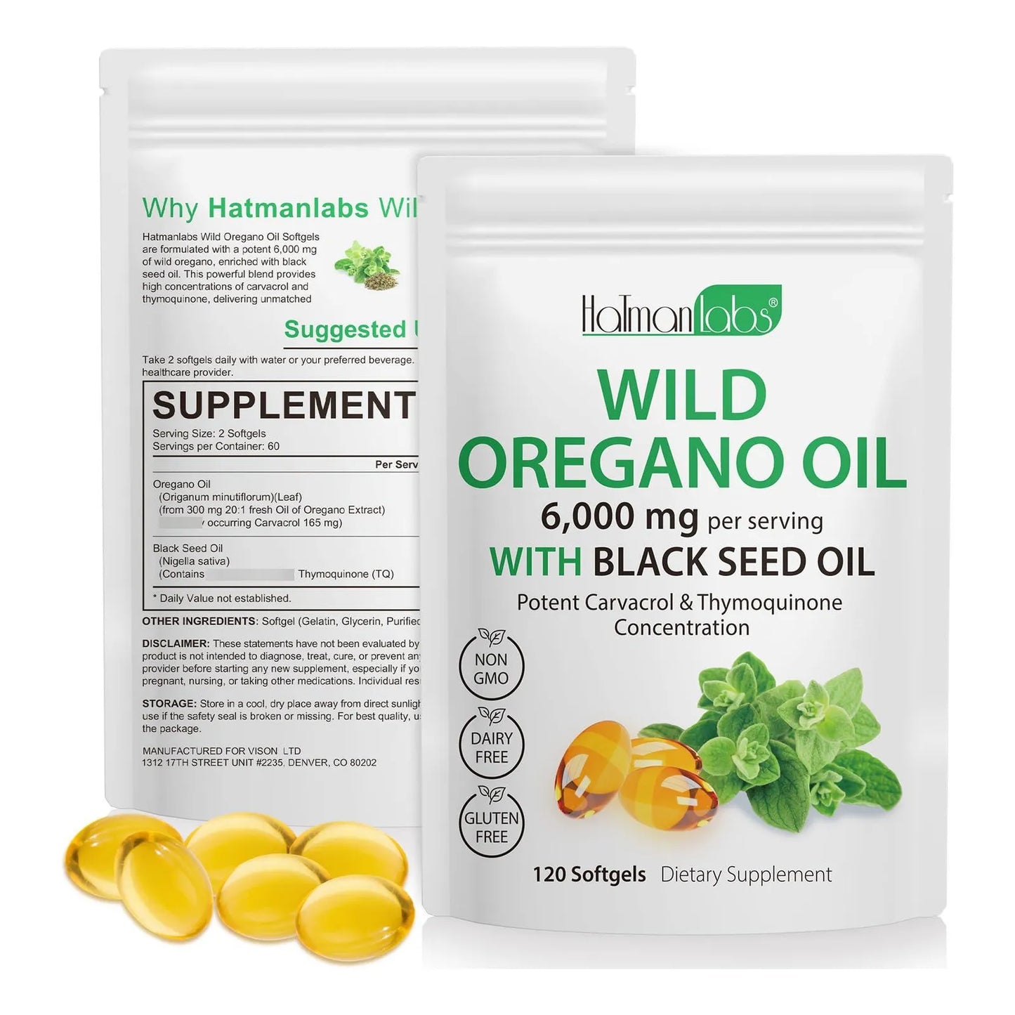 Cápsulas Aceite Orégano 6000 Mg Con Semilla Negra 240 Unidades Suplemento Natural