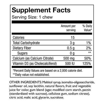 Masticables Suaves De Citrato De Calcio 500 Mg Con Vitamina D3 Para Salud Osea Postbariatrica Sabor Melon
