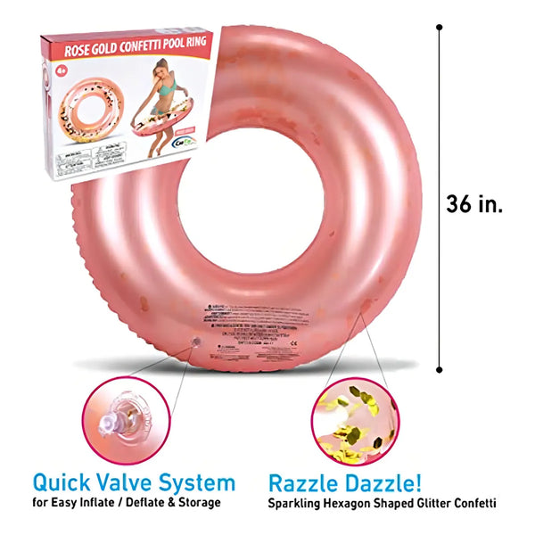 Flotador Inflable Rosa Dorado Con Confeti Jumbo Para Fiestas En Piscina