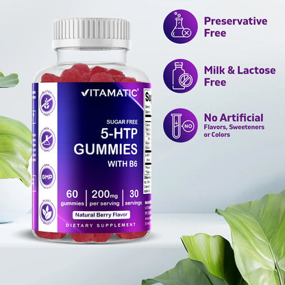 Gomitas 5 HTP 200 Mg Con B6 Sin Azucar Sabor Bayas 60 Unidades Veganas