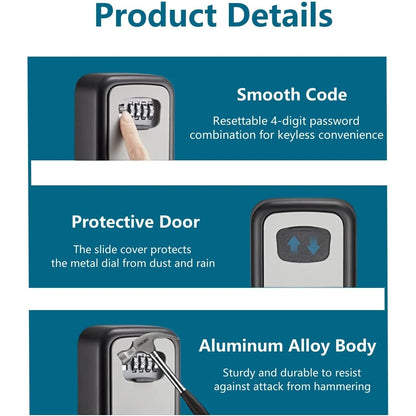 Caja De Llaves Combinada 4 Digitos Acero Resistente Exterior Seguridad Maxima