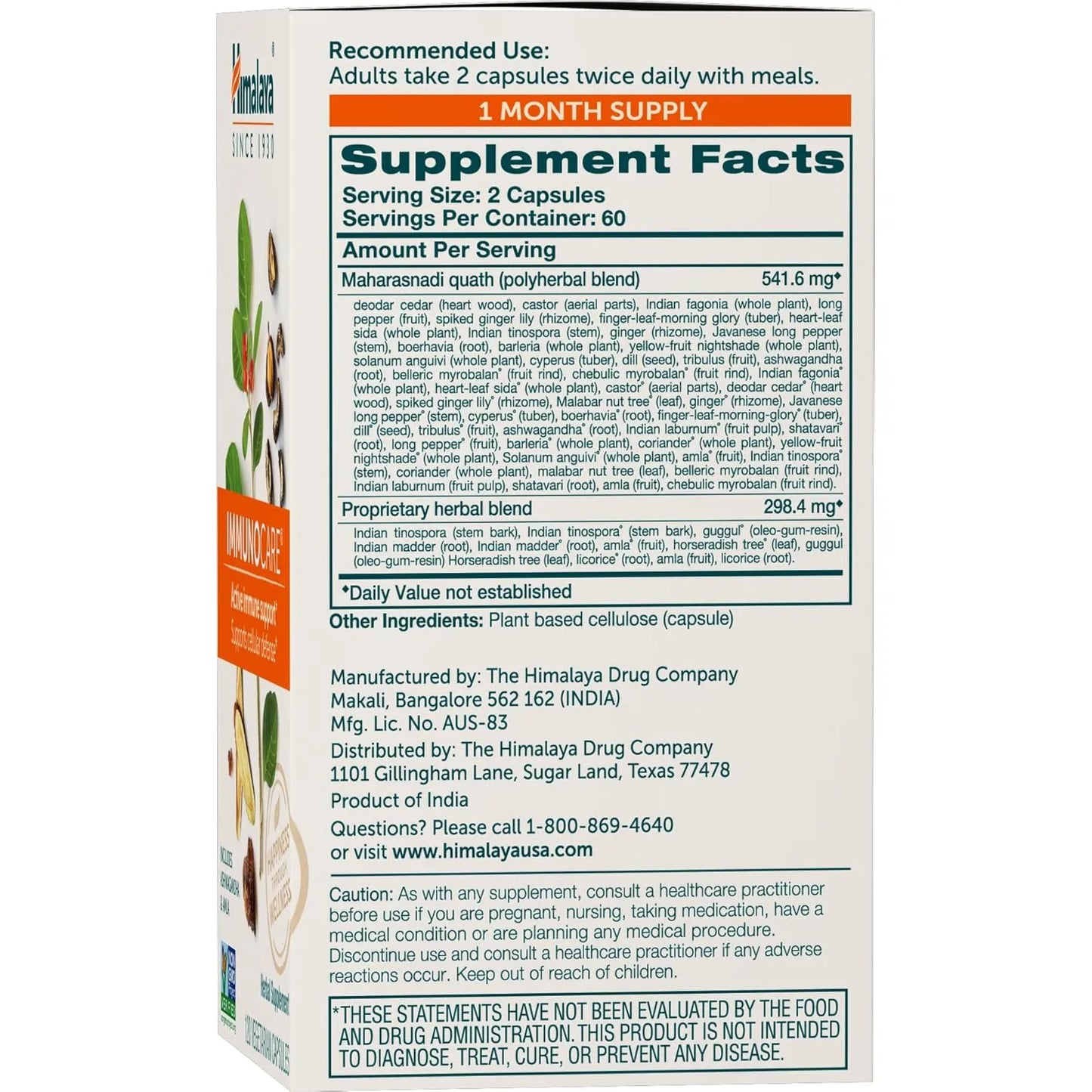 Cápsulas Himalaya Immunocare 840 Mg Apoyo Inmunológico 120 Unidades