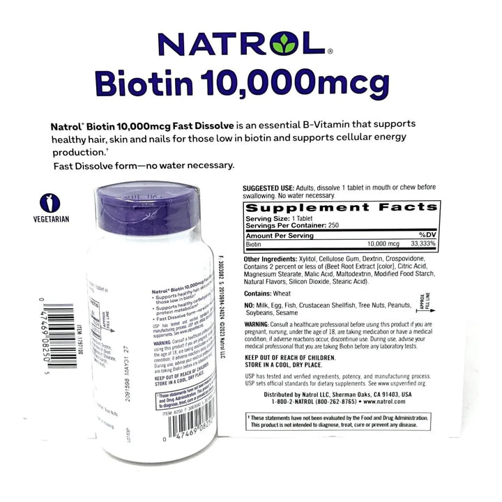 Biotina 10000mcg 250 Tabs Fresa Rápida Disolución - Imagen 7