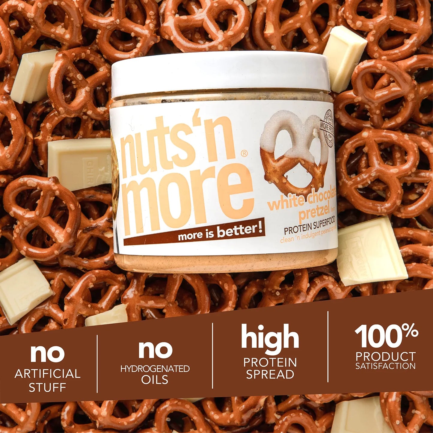 Mantequilla De Maní Con Pretzel Y Chocolate Blanco Alta En Proteínas 16 Oz