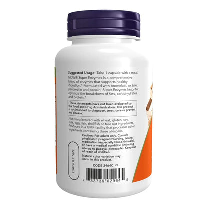 Super Enzymes Now Foods 180 Caps Digestión Saludable Enzimas Bromelina Bilis De Buey