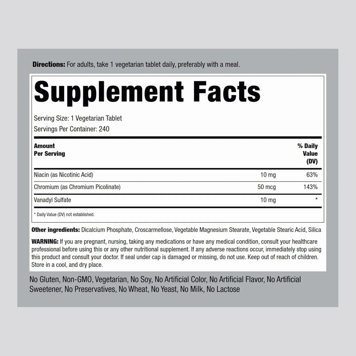Sulfato De Vanadilo 10 Mg 240 Tabletas Ultra Complejo Vegetariano Sin Gluten