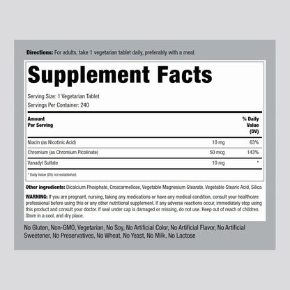 Sulfato De Vanadilo 10 Mg 240 Tabletas Ultra Complejo Vegetariano Sin Gluten