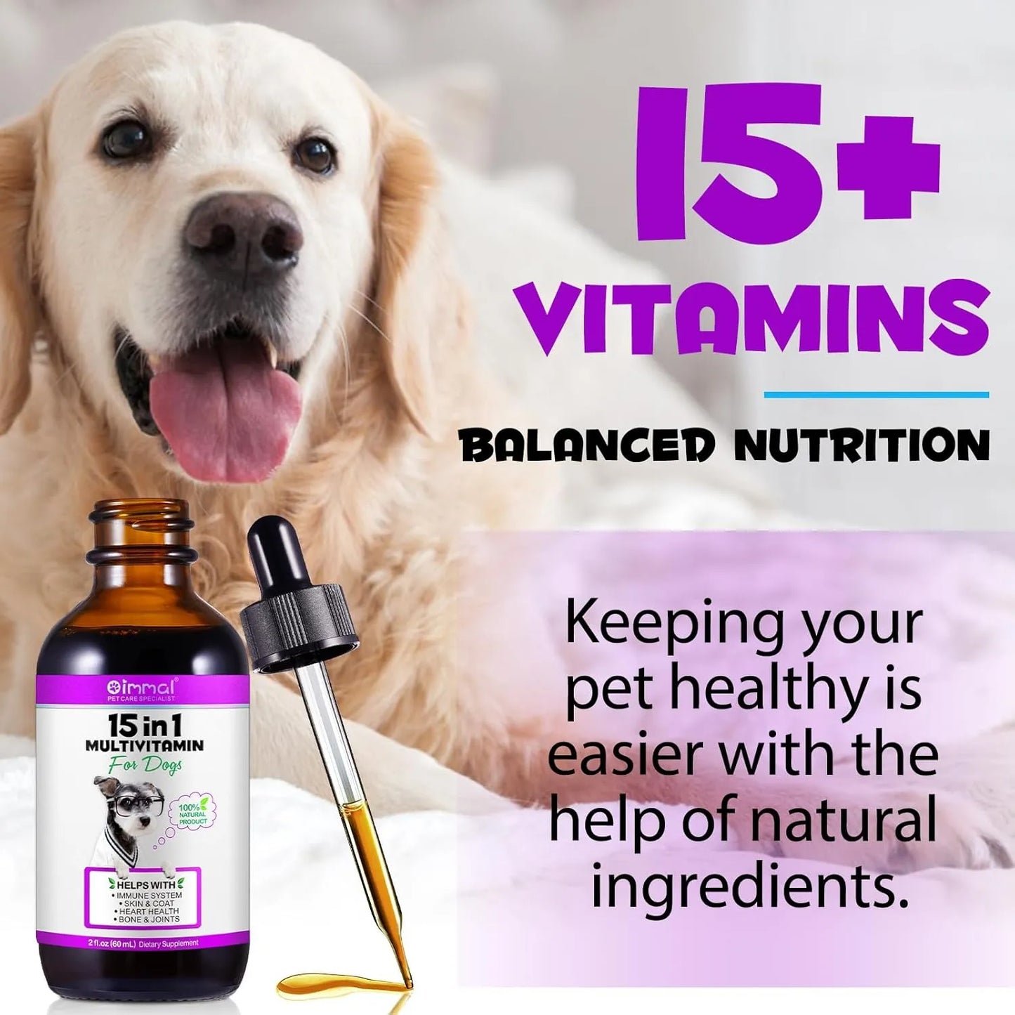 Multivitaminico Liquido 15 En 1 Para Perros Piel Corazon Y Articulaciones