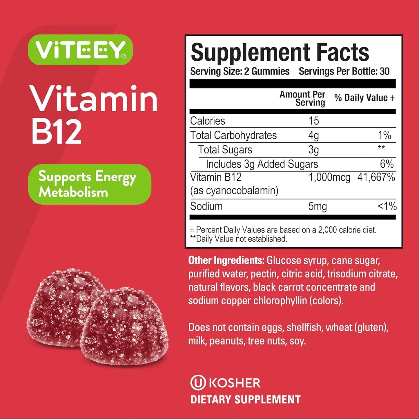 Gomitas B12 Energizantes 1000 Mcg Sabor Frambuesa Veganas Sin Gluten