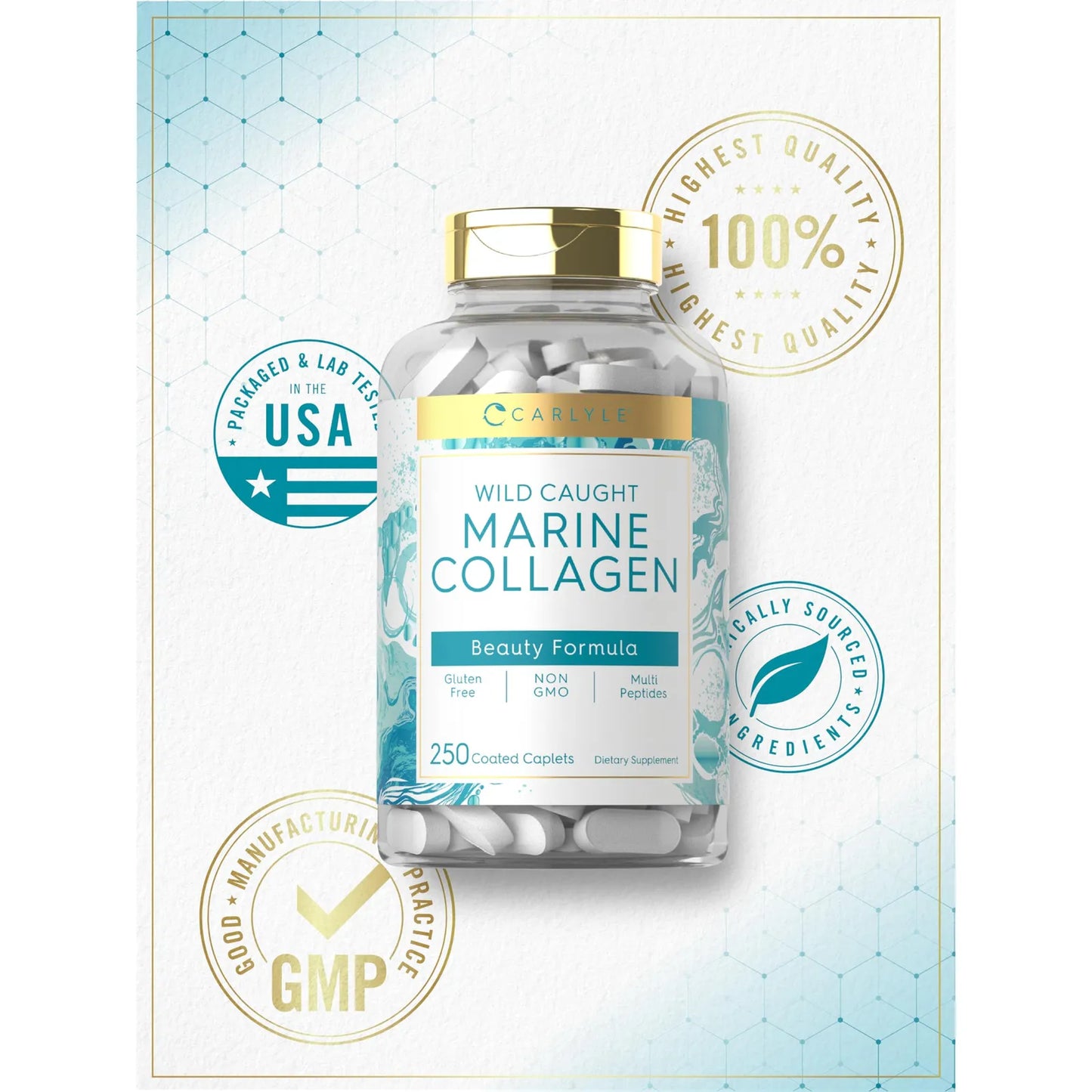 Pastillas De Colageno Marino 250 Capsulas Peptidos Naturales Piel Radiante