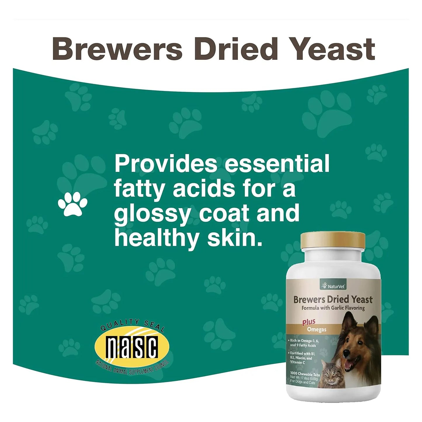 NaturVet Levadura Seca Cerveza Sabor Ajo Con Omegas 1000 Tabletas Masticables Para Perros Y Gatos