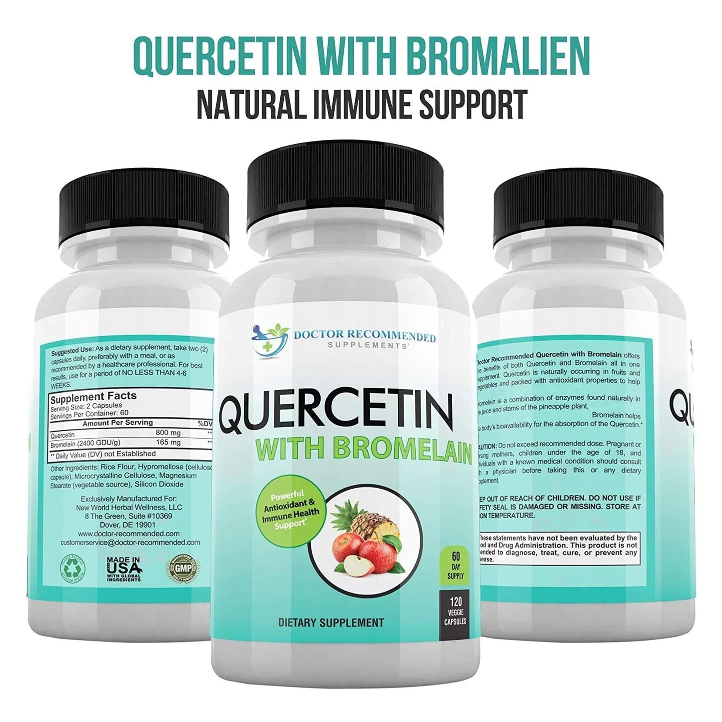 Quercetina 800mg Con Bromelina 165mg 120 Cápsulas Veganas Suplemento Antioxidante