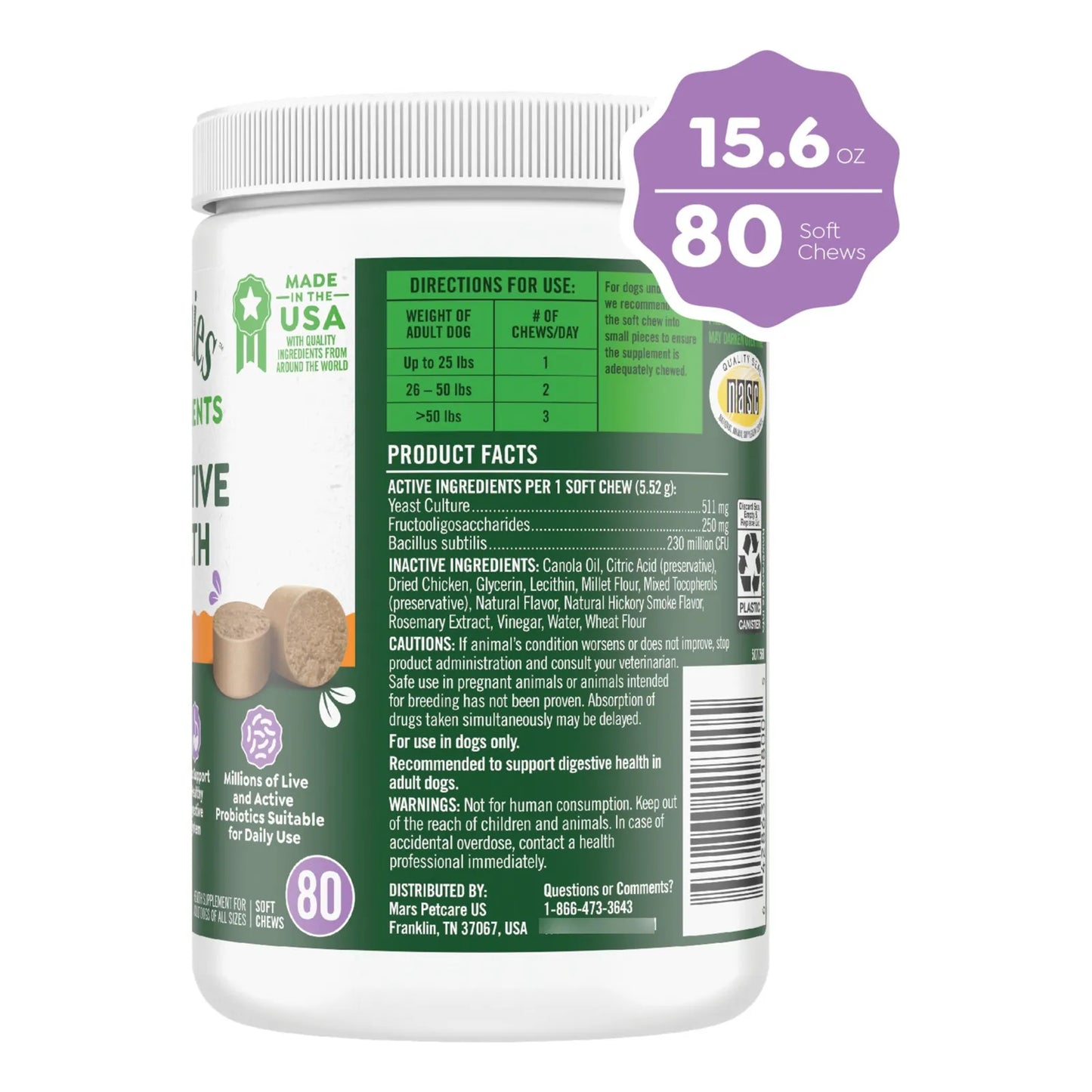 Probióticos Para Perros Sabor Pollo GREENIES 80 Masticables Salud Digestiva