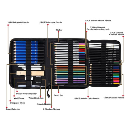 Set De Dibujo Profesional 76 Piezas Bloc 3 Colores Estuche SOMOS IMPORTACIONES GOLD
