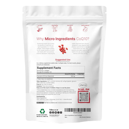 Capsulas Coenzima Q10 200 Mg Con Aceite Coco MCT 240 Unidades Antioxidante Cardiaco