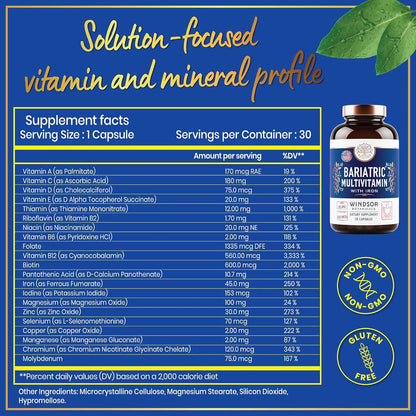 Multivitaminas Bariatricas Con Hierro 45 Mg Facil Absorcion Post Cirugia 30 Capsulas